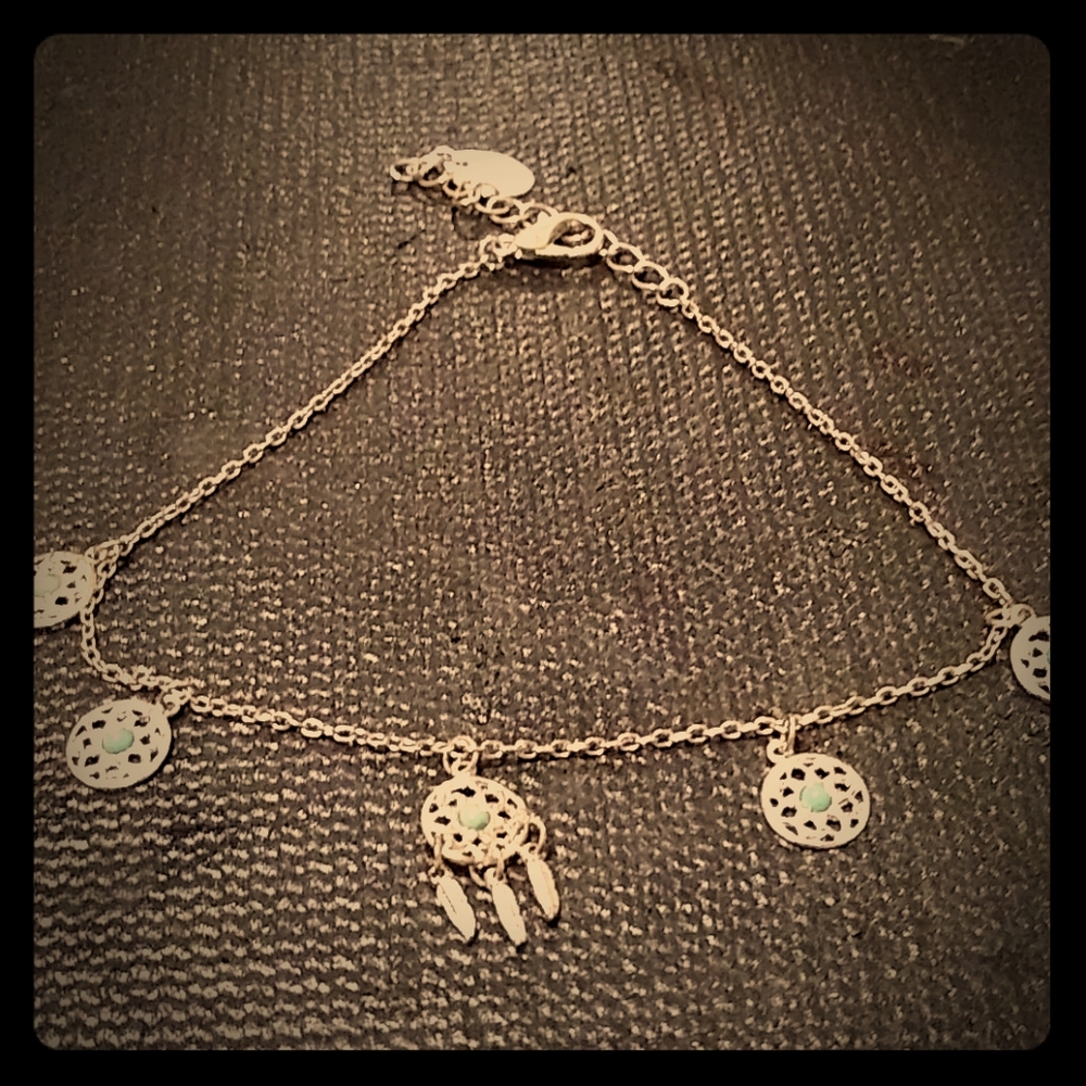Silver w/ jade dreamcatcher anklet